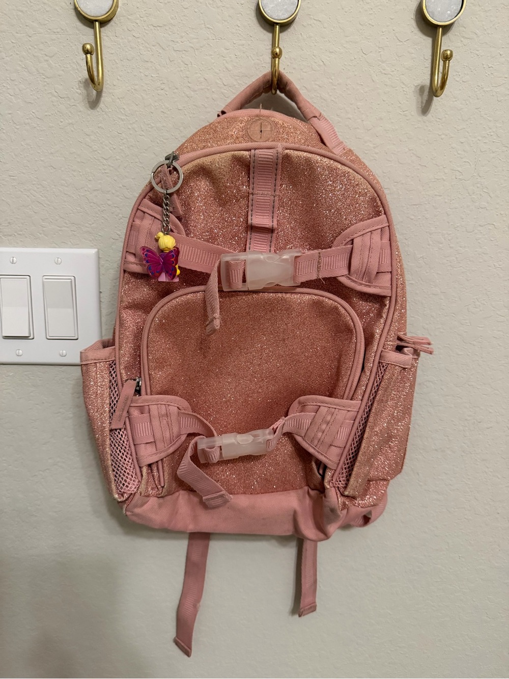 Pottery Barn Kids Pink Glitter Backpack with Butterfly Charm